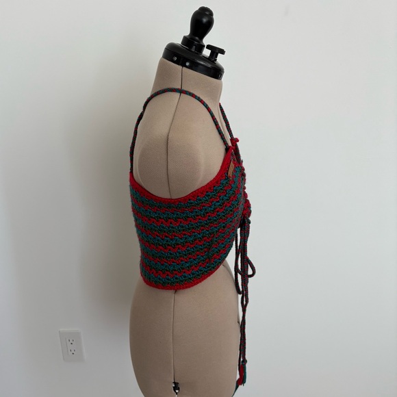 Maya Bey Crochet Handmade Crochet Halter Top Red Green Blue One Size Stretchy - Picture 3 of 13